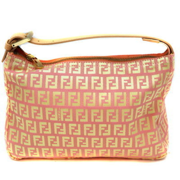 Fendi Pouch Pink Yellow Canvas Leather - Picture 1 of 6